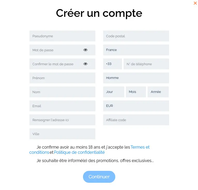Processus d'inscription ZINKRA CASINO